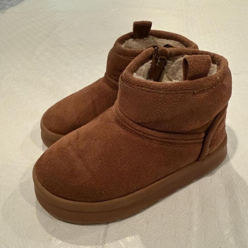 Zara Kids Brown Faux Suede Ankle Boots with Faux Fur Lining 9T